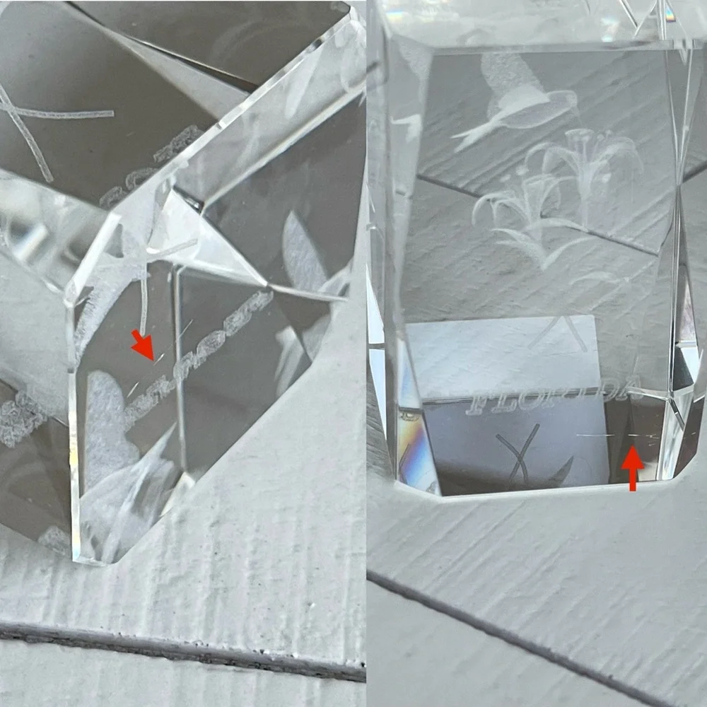Clear Glass 3D Laser Etched Florida Hummingbird Lillies Small Tower Paperweight